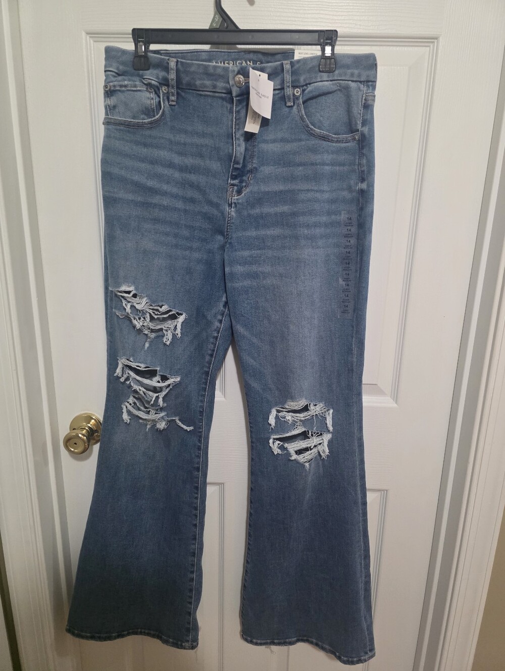 American Eagle Outfitters Women's Light Blue Distressed Flare Jeans